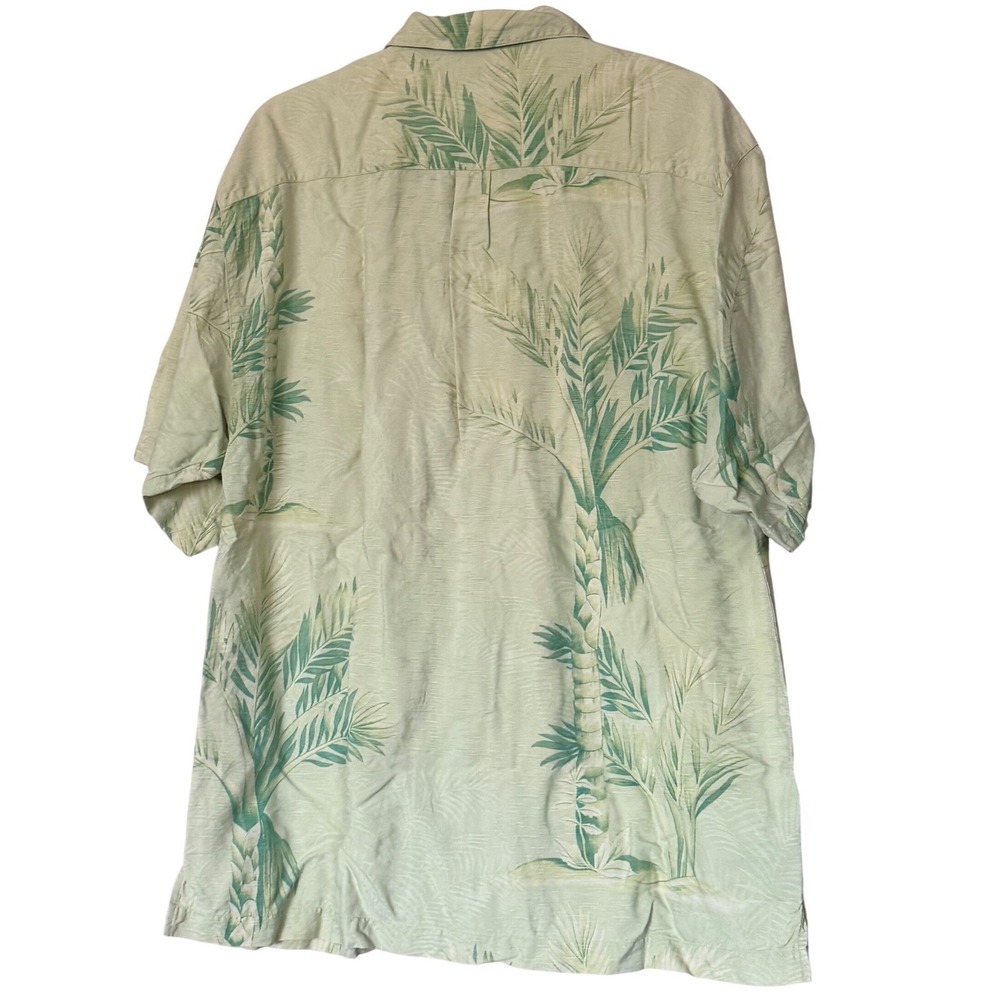 Tommy Bahama Mens M 100% Silk Palm Tree Jacquard Camp Shirt Green Cream Tropical - Picture 2 of 8